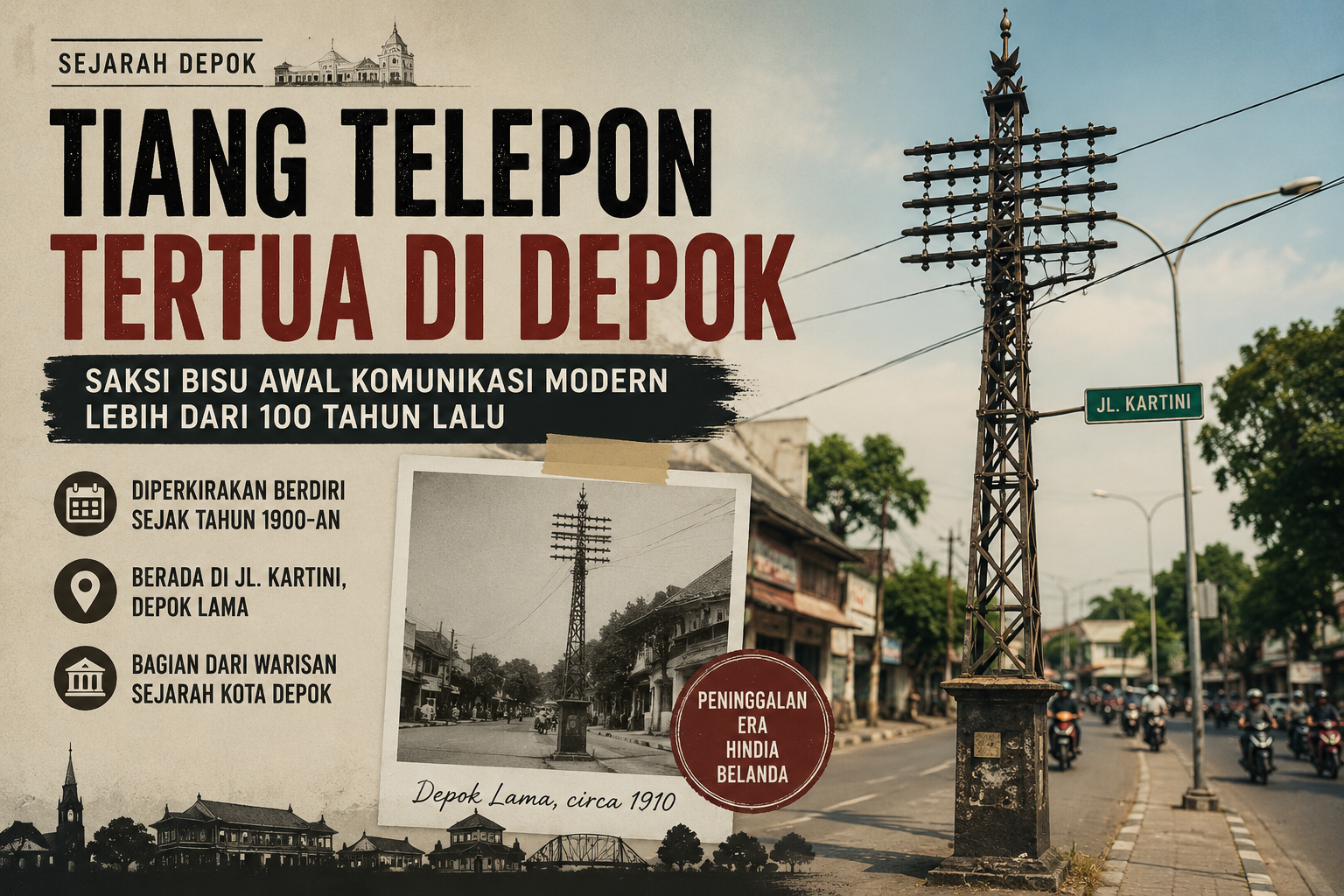 Tiang Telepon Tertua di Depok, Peninggalan Era Hindia Belanda yang Masih Berdiri hingga Kini