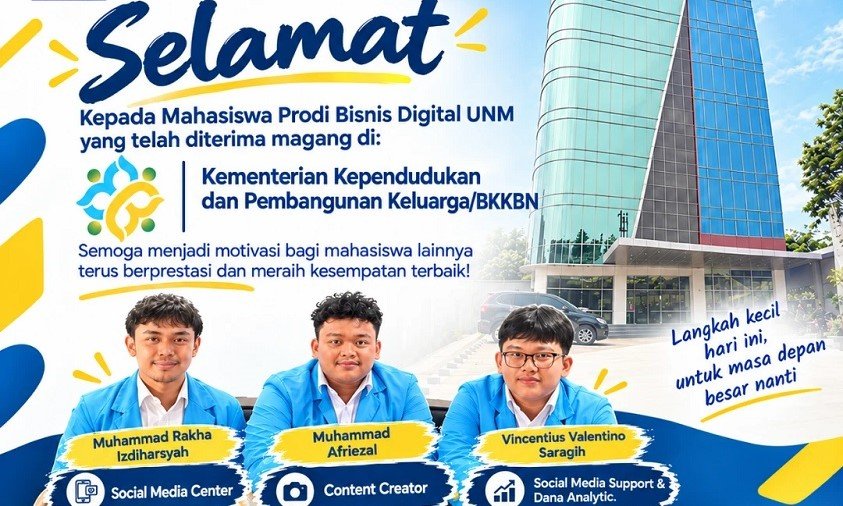 Tiga Mahasiswa Bisnis Digital UNM Lolos Magang